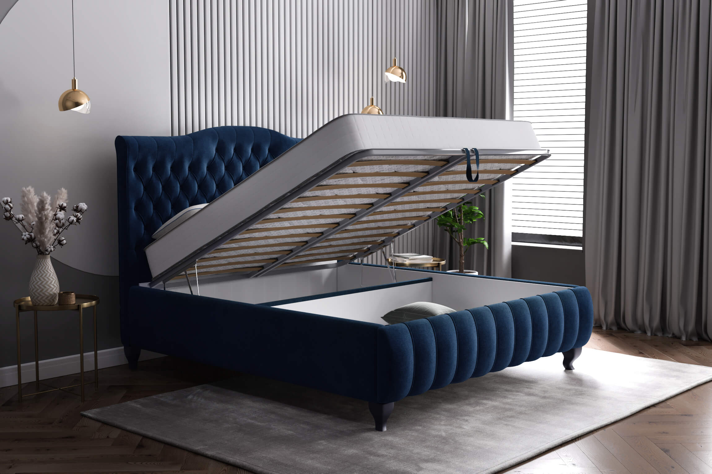 Кровать Соната синяя 140х200 с подъёмным механизмом