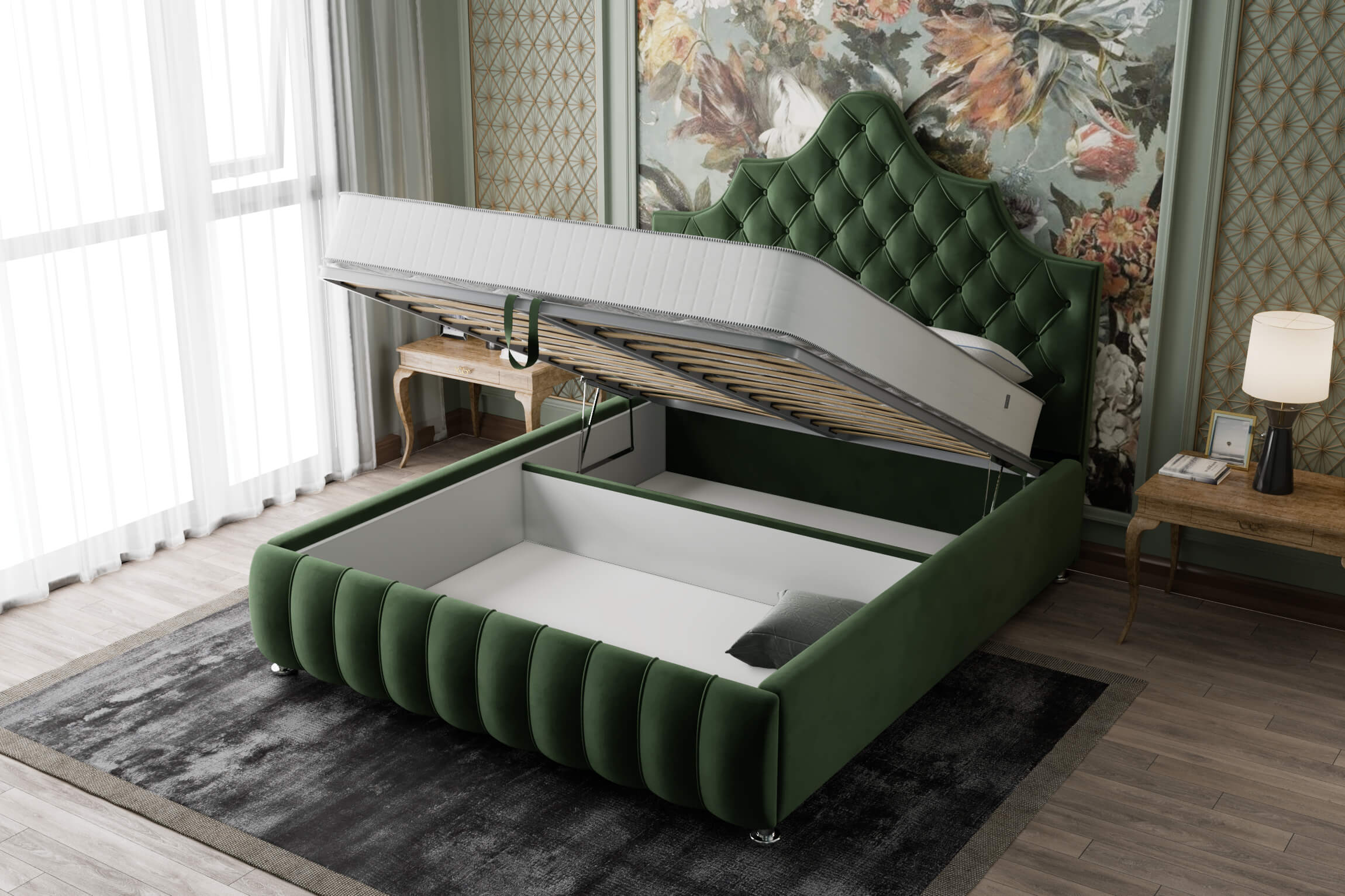 Кровать Париж зелёная 200х200 с подъёмным механизмом