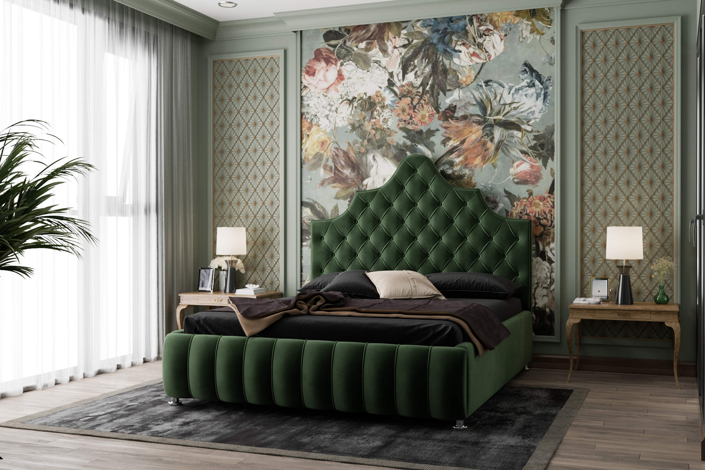 Кровать Париж зелёная 180х200